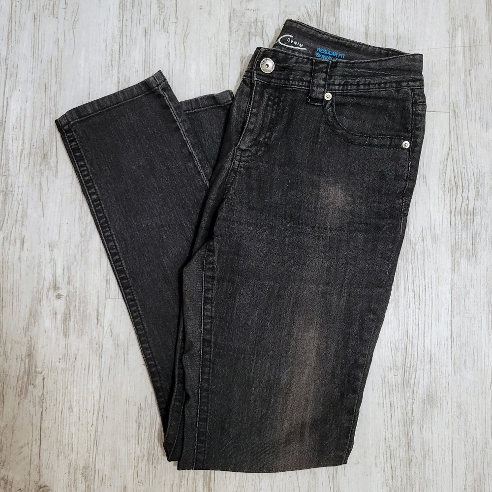 INC Black Denim Regular Fit Skinny Leg Pants Mid-Rise Distressed Jeans 10 ~32x30